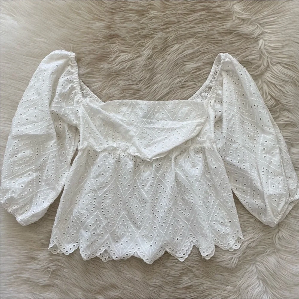 Anthro Misa Los Angeles Sera Off the Shoulder White Eyelet Lace Top